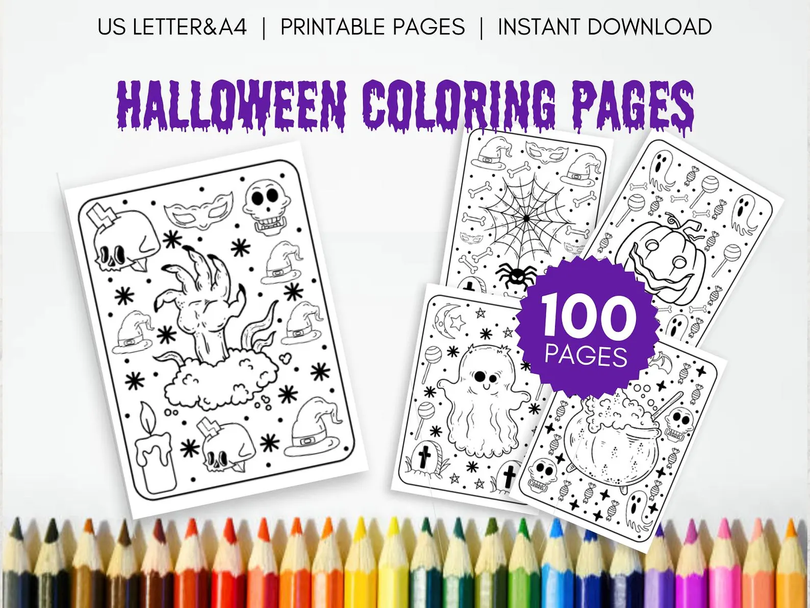 100+ Kids Halloween Coloring & Activity Pages Printable PDF PLR Rights Homeschool
